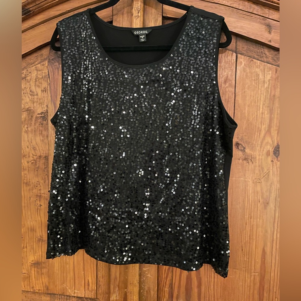 George black sequin round neck sleeveless tank